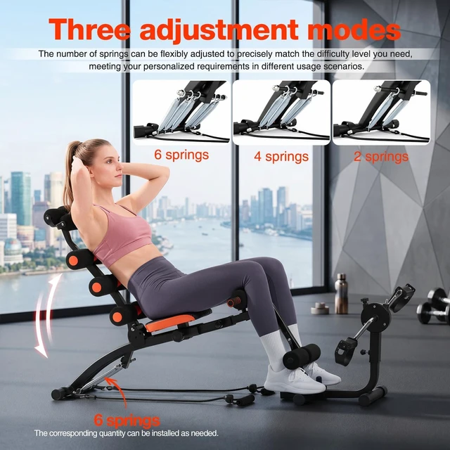 Alt view image 6 of 7 - Abdominal Workout Bench Adjustable Sit-Up Machine Home Gym Core Trainer for Abs, Crunches, Leg Raises Foldable, Heavy-Duty Steel Frame Max Weight 240LB
