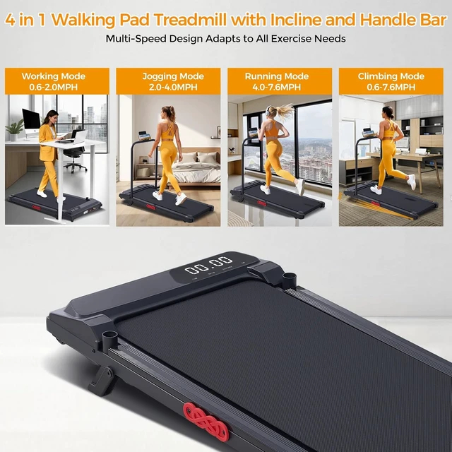 Alt view image 2 of 7 - KASSADIN Electric Walking Pad Treadmill with Handle Bar Incline for Home