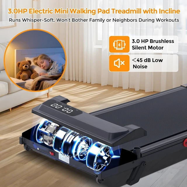 Alt view image 7 of 7 - KASSADIN Electric Walking Pad Treadmill with Handle Bar Incline for Home