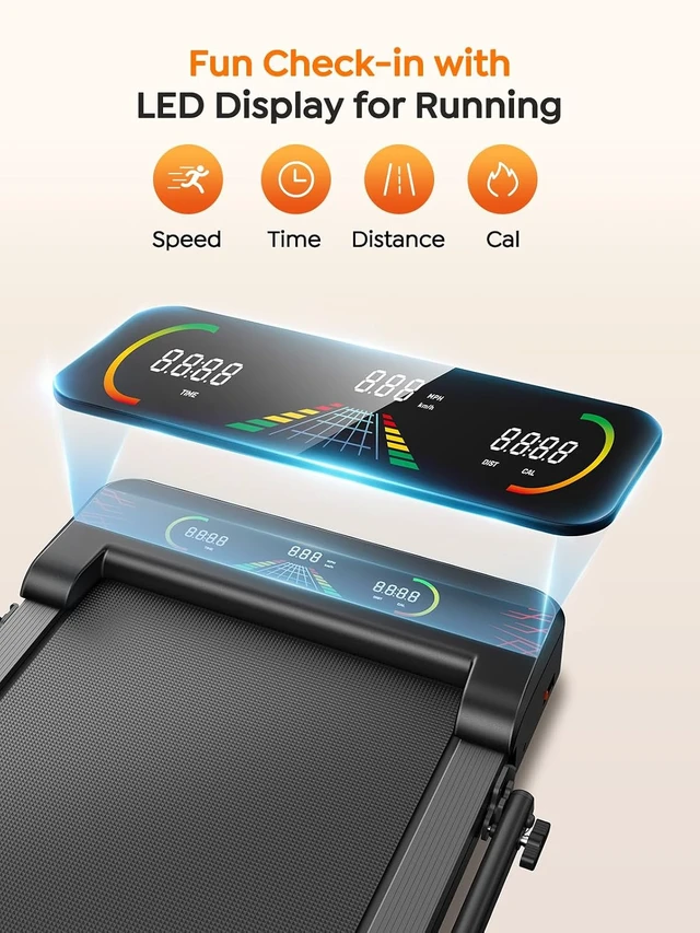 Alt view image 3 of 7 - Walking Pad Treadmill with 9% Incline & Dual LED Display, 4 in 1 Foldable Treadmill with Handle bar for Home/Office, 3.5HP Portable Under Desk Treadmills with Magnetic Remote & APP Control