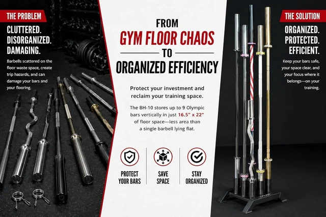 Alt view image 3 of 7 - Valor Fitness Olympic Barbell Holder Vertical 9 - Bar Storage Rack with Protective Sleeve Inserts Space-Saving Steel Stand for Home Gym & Commercial Gyms