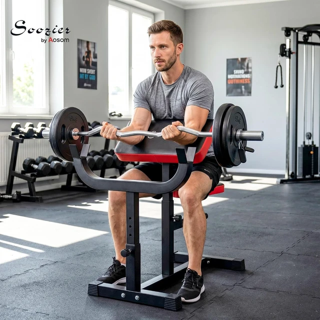 Alt view image 2 of 7 - Soozier Adjustable Preacher Curl Bench with Brabell Rack 265 LBS