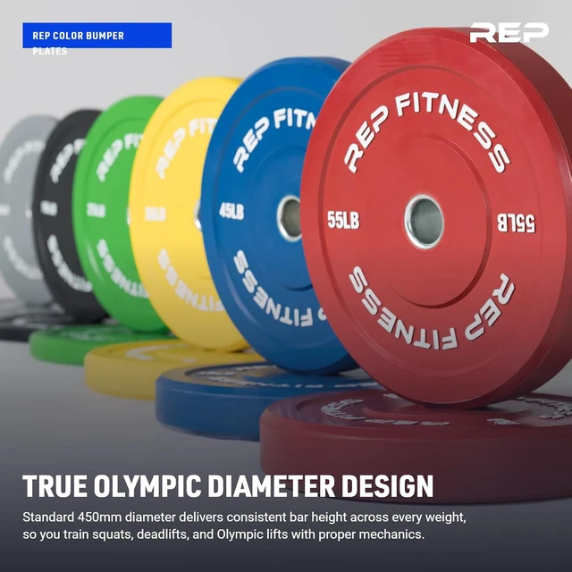 Alt view image 3 of 7 - REP Color Bumper Plates LB Olympic Barbell Weights Rubber Training Discs for Home Gym Strength Lifting, Low Bounce Durable, Weight Pairs & Sets 10 15 25 35 45 Pound Options