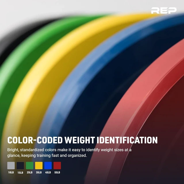 Alt view image 7 of 7 - REP Color Bumper Plates LB Olympic Barbell Weights Rubber Training Discs for Home Gym Strength Lifting, Low Bounce Durable, Weight Pairs & Sets 10 15 25 35 45 Pound Options