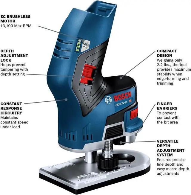 Alt view image 2 of 7 - Bosch 12V Max EC Brushless Palm Edge Router (Bare Tool) GKF12V-25N