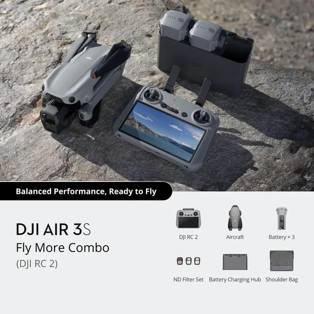 Alt view image 3 of 7 - DJI Air 3S Fly More Combo, RC 2 Screen, 1" CMOS, 4K/60fps, Omni Sensors, 2 Cameras, 3 Batteries, Extended Flight