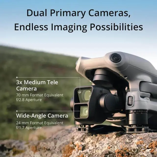 Alt view image 4 of 7 - DJI Air 3 (DJI RC-N2), Drone with Medium Tele & Wide-Angle Dual Primary Cameras, 46-Min Max Flight Time, Omnidirectional Obstacle Sensing, 48MP Photos, 4K/60fps HDR, Compliance with FAA Remote ID