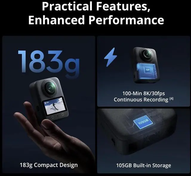 Alt view image 6 of 7 - DJI Osmo 360 Waterproof 8K 360° Action Camera 1-Inch 360° Imaging Extended Battery Life 3 Batteries Native 8K Prosumer