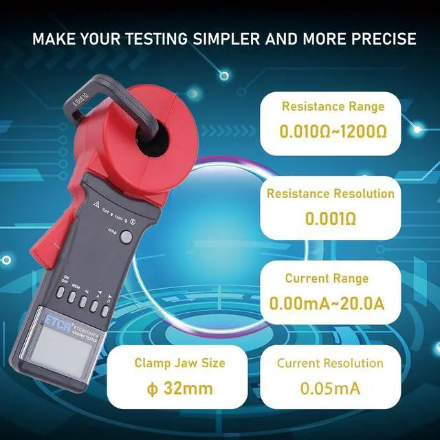 Alt view image 2 of 7 - ETCR2100C+ Digital Clamp Ground Earth Resistance Meter Tester Ammeter 0.01-1200, 0.00mA-20.0A
