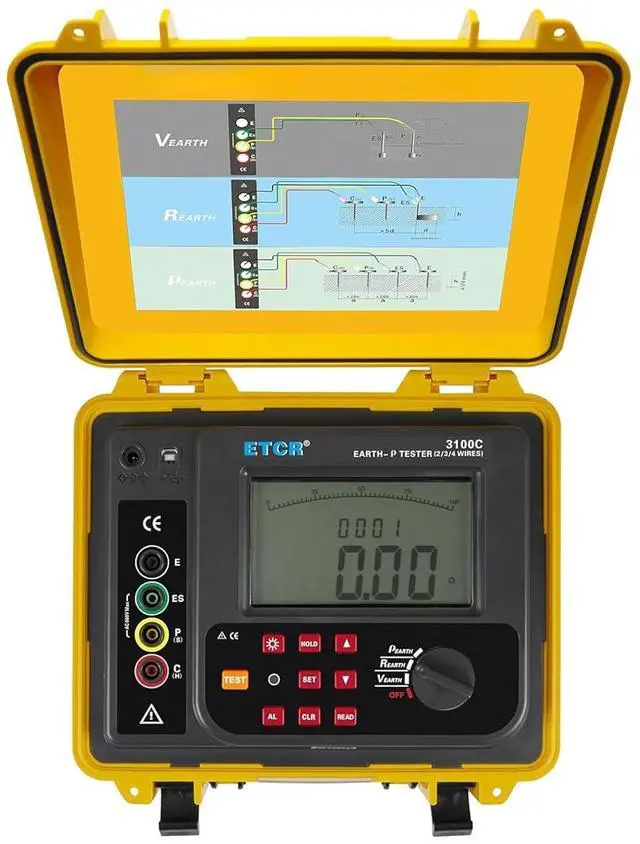 Main image of ETCR3100C Soil Resistivity Tester 2, 3, 4Wire Digital Ground Resistance Meter Earth Resistance Tester Earth Voltage Tester IP65 Protective Shell 0.00-30.00K /0.00m-9000km /AC 0-600V