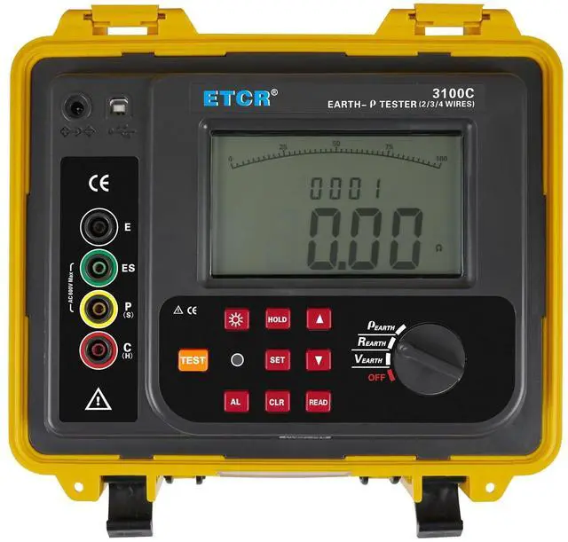 Alt view image 2 of 7 - ETCR3100C Soil Resistivity Tester 2, 3, 4Wire Digital Ground Resistance Meter Earth Resistance Tester Earth Voltage Tester IP65 Protective Shell 0.00-30.00K /0.00m-9000km /AC 0-600V