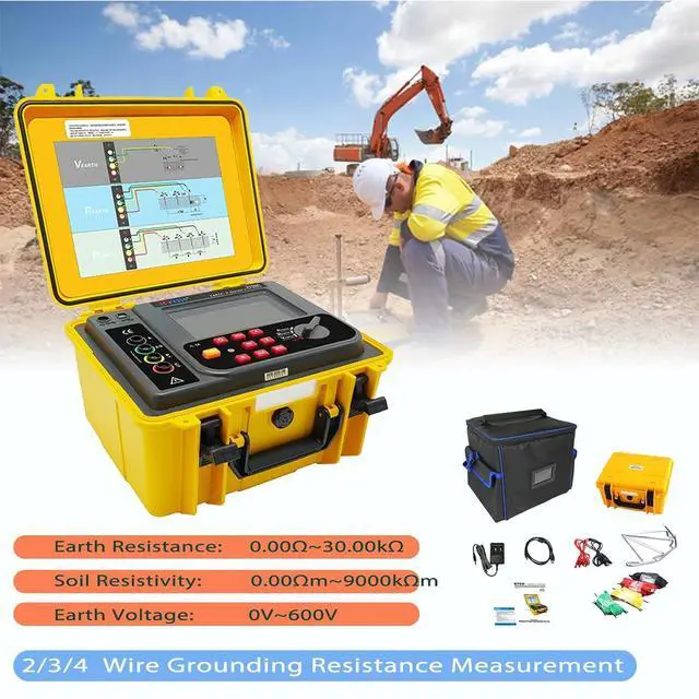 Alt view image 3 of 7 - ETCR3100C Soil Resistivity Tester 2, 3, 4Wire Digital Ground Resistance Meter Earth Resistance Tester Earth Voltage Tester IP65 Protective Shell 0.00-30.00K /0.00m-9000km /AC 0-600V