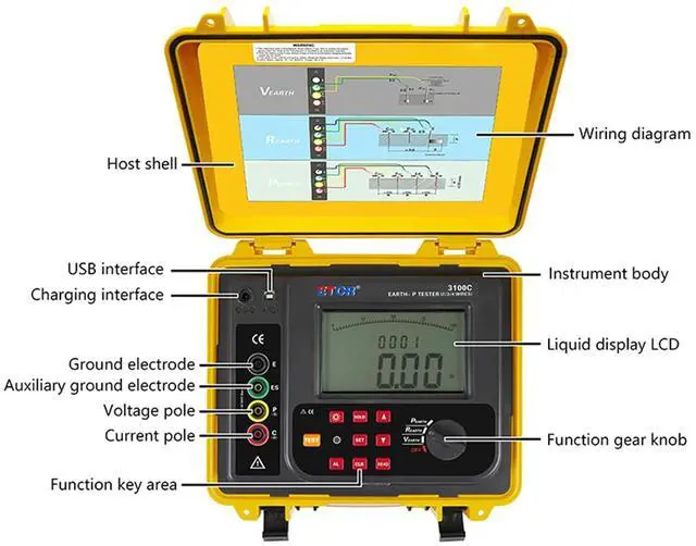 Alt view image 6 of 7 - ETCR3100C Soil Resistivity Tester 2, 3, 4Wire Digital Ground Resistance Meter Earth Resistance Tester Earth Voltage Tester IP65 Protective Shell 0.00-30.00K /0.00m-9000km /AC 0-600V