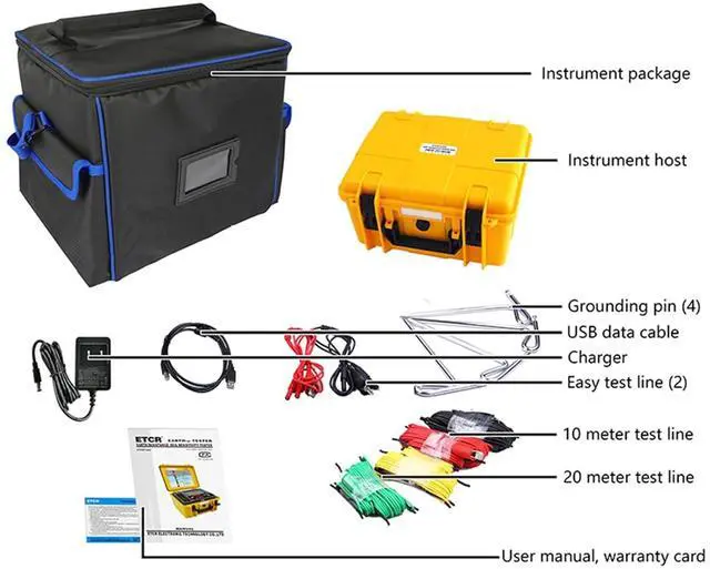 Alt view image 7 of 7 - ETCR3100C Soil Resistivity Tester 2, 3, 4Wire Digital Ground Resistance Meter Earth Resistance Tester Earth Voltage Tester IP65 Protective Shell 0.00-30.00K /0.00m-9000km /AC 0-600V