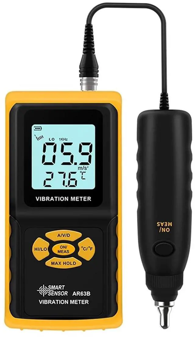 Main image of HKNDT AR63B Digital Vibration Meter Vibrometer 3-in-1 Measuring Modes for Acceleration, Velocity, Displacement, and Environmental Temperature
