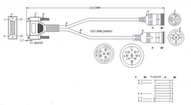 Alt view image 3 of 3 - Pn 493148 6Pin + 9Pin Y Deutsch Connect Cable For Nexiq Cummins