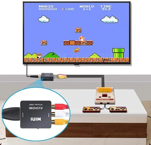 Alt view image 6 of 7 - RCA to HDMI Converter, AV to HDMI Converter Adapter, CYSINGC Mini Composite CVBS Video Audio Converter Adapter for Camera DVD VHS VCR STB PSP Xbox PS2 WII to New HDTV Monitor or Projector (Black)