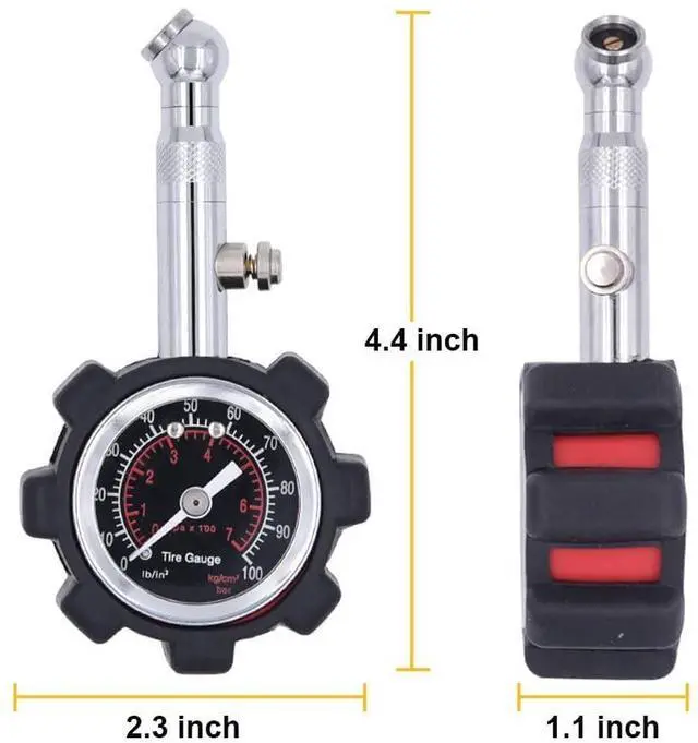 Alt view image 2 of 7 - Tire Pressure Gauge 100PSI, Accuracy Analog Dial Mechanical Air Pressure Tire Gauges for Cars, Trucks, Bicycles, Motorcycles