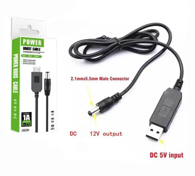 Alt view image 2 of 7 - USB DC 5V to 12V Boost Cable 5.5*2.1mm Male Connector Power Supply Cord, 1 Meter