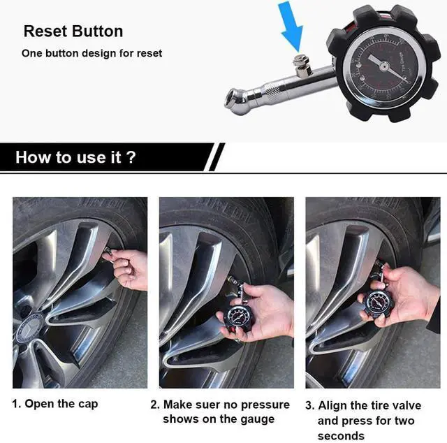 Alt view image 4 of 7 - Tire Pressure Gauge 100PSI, Accuracy Analog Dial Mechanical Air Pressure Tire Gauges for Cars, Trucks, Bicycles, Motorcycles