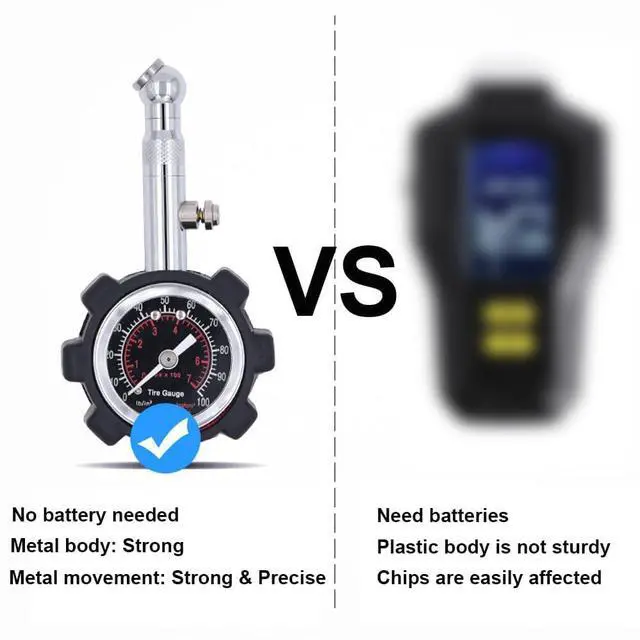 Alt view image 5 of 7 - Tire Pressure Gauge 100PSI, Accuracy Analog Dial Mechanical Air Pressure Tire Gauges for Cars, Trucks, Bicycles, Motorcycles