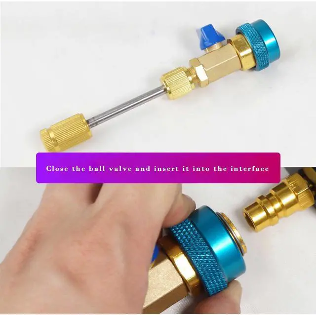Alt view image 3 of 5 - R134a AC Valve Core Removal Tool, Vacuum-Rated, Brass Construction with Safety Lock (Blue color for low voltage)