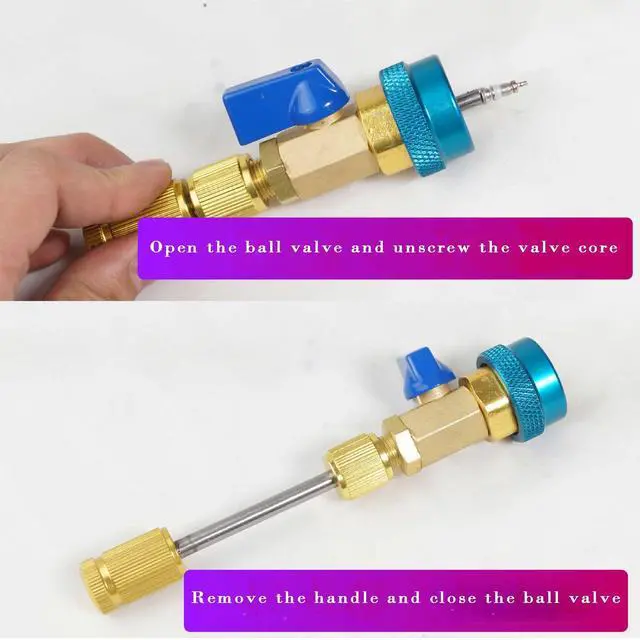 Alt view image 4 of 5 - R134a AC Valve Core Removal Tool, Vacuum-Rated, Brass Construction with Safety Lock (Blue color for low voltage)
