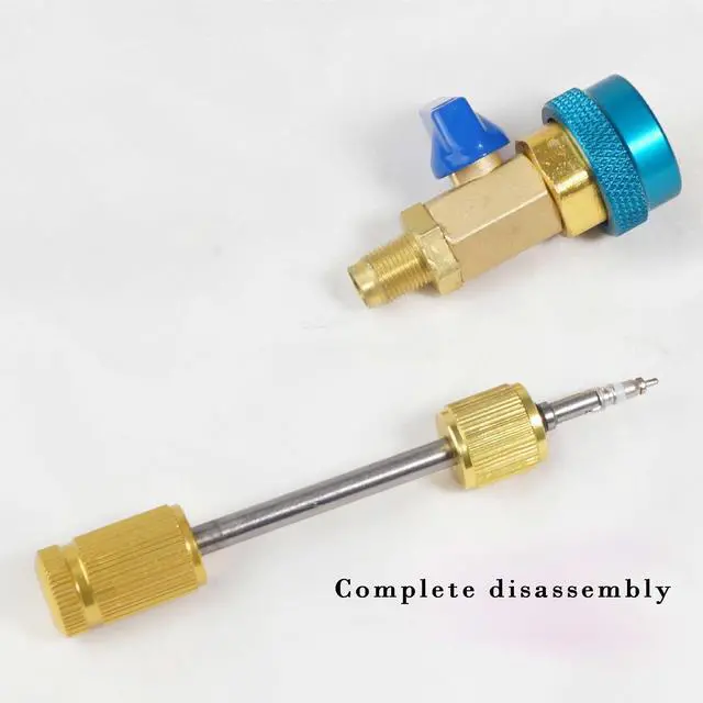 Alt view image 5 of 5 - R134a AC Valve Core Removal Tool, Vacuum-Rated, Brass Construction with Safety Lock (Blue color for low voltage)