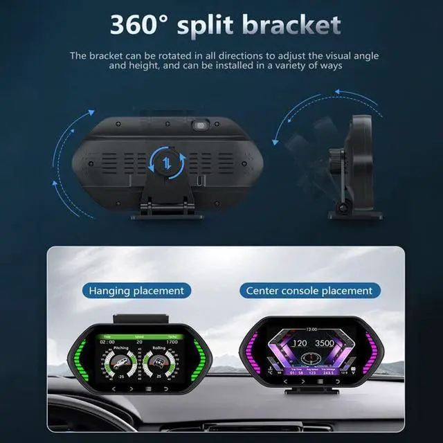 Alt view image 2 of 7 - F12 Universal HUD Head-Up Display OBD2 GPS Speedometer Intelligent Tilt Meter Car Accessories