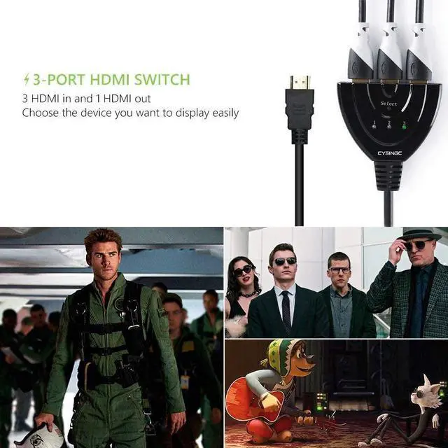 Alt view image 4 of 6 - 4K HDMI Switch, CYSINGC 3 Port HDMI Switcher, HDMI Splitter 3 in 1 Out, HDMI Hub for TV Monitor DVD Amazon Fire Stick Chromecast Roku Laptop Playstation 3 Xbox 360, Supports 4K Full HD 1080P 3D HDCP