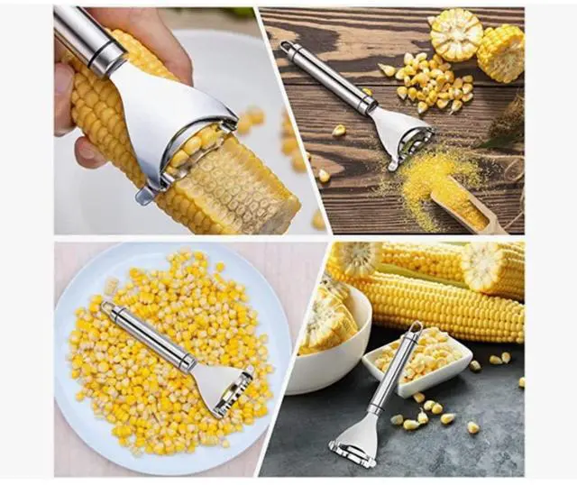 Alt view image 2 of 7 - Corn Cob Stripper Peeler Remover Salad Making Cutter Easy Clean Corn Cob Stripper Stainless Steel Splitter Tool