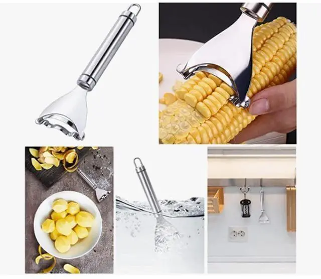Alt view image 4 of 7 - Corn Cob Stripper Peeler Remover Salad Making Cutter Easy Clean Corn Cob Stripper Stainless Steel Splitter Tool