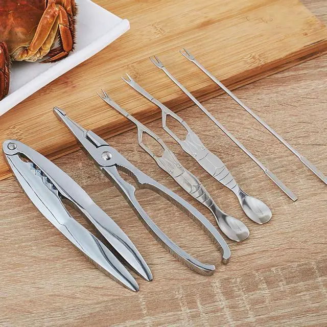 Alt view image 3 of 7 - 6 Pieces Seafood Tools Stainless Steel Seafood Tool Sets with Storage Box, 2 Pieces Lobster Crackers and 4 Pieces Stainless Steel Seafood Forks