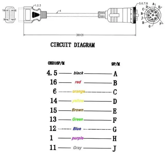Alt view image 6 of 7 - OBD2 Truck Diagnostic Cable, J1939 OBD 9 Pin to 16Pin Male Connector Extension Cable