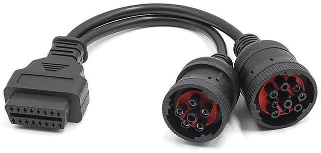 Alt view image 4 of 5 - 6+9pin (J1708+J1939) OBD Adapter Diagnostic Cable for Heavy Truck Y Cable to OBD2 16pin Female