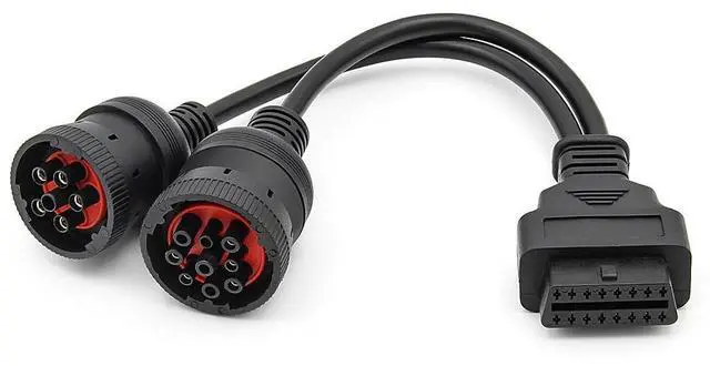 Alt view image 5 of 5 - 6+9pin (J1708+J1939) OBD Adapter Diagnostic Cable for Heavy Truck Y Cable to OBD2 16pin Female
