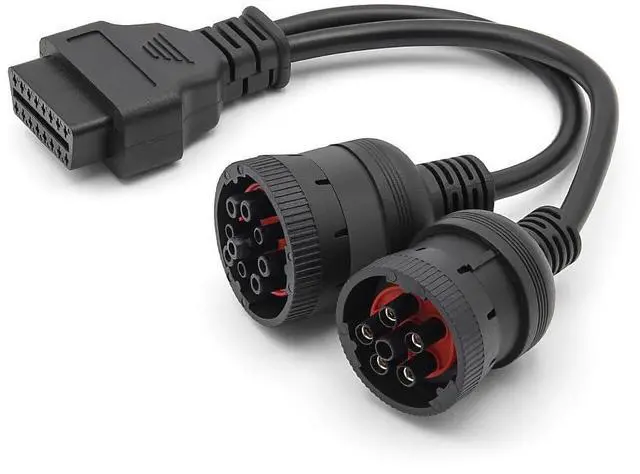 Alt view image 2 of 5 - 6+9pin (J1708+J1939) OBD Adapter Diagnostic Cable for Heavy Truck Y Cable to OBD2 16pin Female