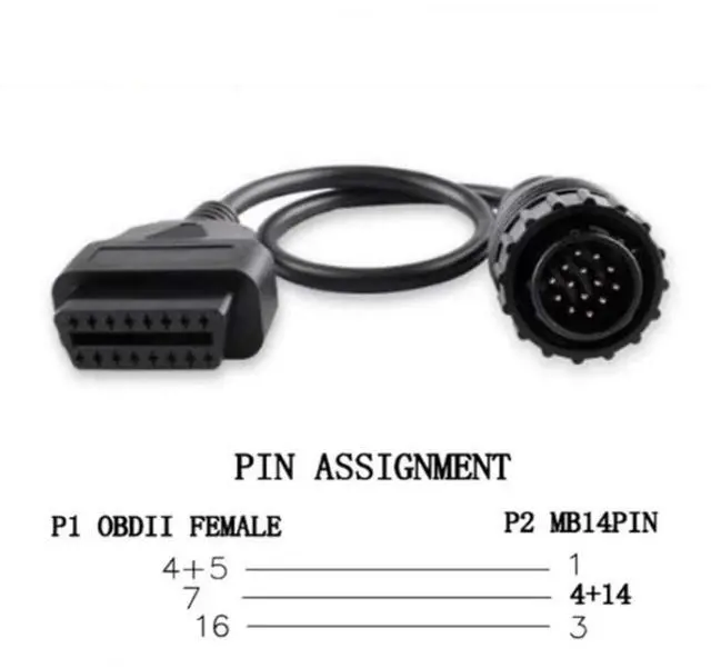 Alt view image 4 of 5 - 14 Pin to 16 Pin Auto Car OBD2 Diagnostic Cable Male to Female Adapter OBD2 Connector Cord for Mercedes Benz Sprinter 14Pin