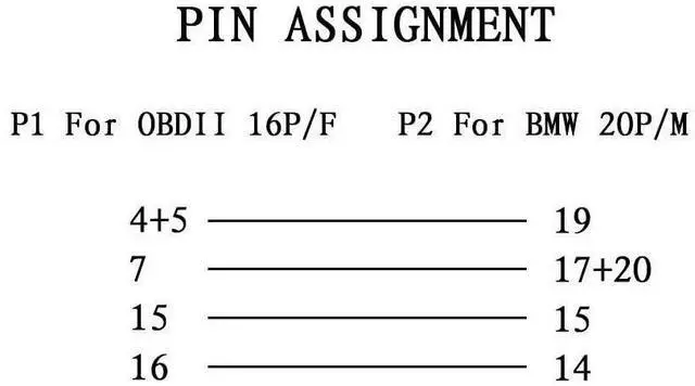 Alt view image 5 of 5 - 20 Pin OBD to 16 Pin OBD2 Cable Adapter Male to Female Round Diagnosis Cord for BMW E36 E46 E38 E39 E53 X5 Z3