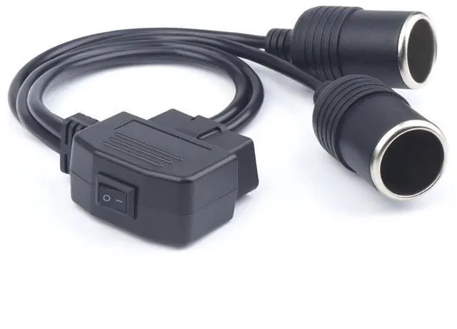 Main image of 16-Pin Auto Car OBD2 Port to Dual Cigarette Lighters Female Sockets Adapter Cable with Switch for Vechile Car Extension Power Supply 1.8FT/50cm