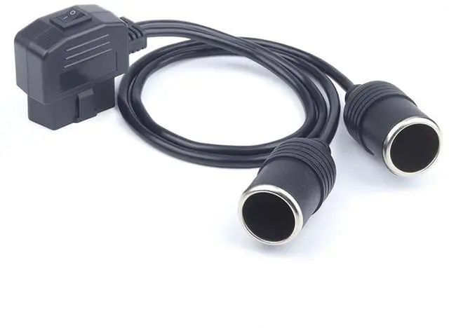 Alt view image 4 of 4 - 16-Pin Auto Car OBD2 Port to Dual Cigarette Lighters Female Sockets Adapter Cable with Switch for Vechile Car Extension Power Supply 1.8FT/50cm