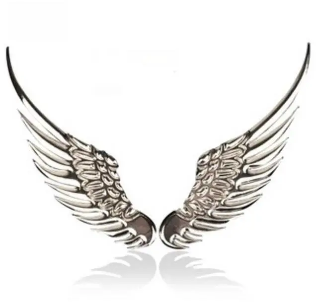 Main image of 2Pcs Metal 3D Sticker with 3M Fixed for Cars, Angel's Wings Style (Silver)