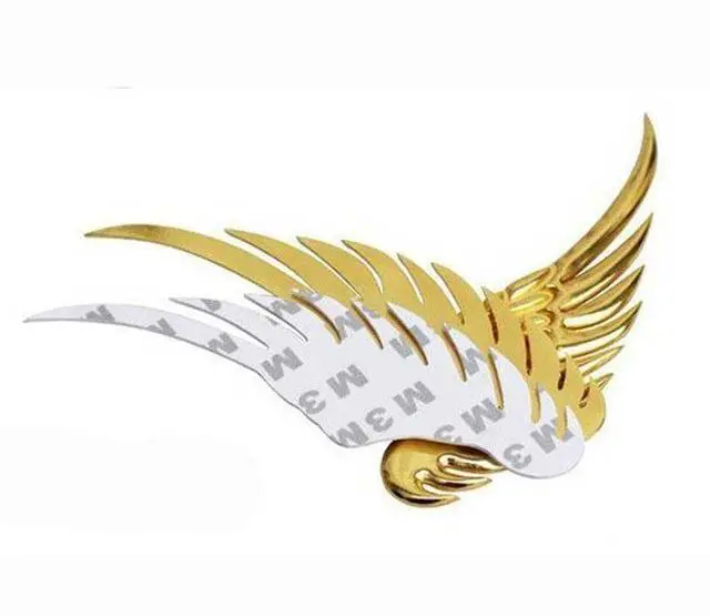 Alt view image 2 of 4 - 2Pcs Metal 3D Sticker with 3M Fixed for Cars, Angel's Wings Style (Gold)