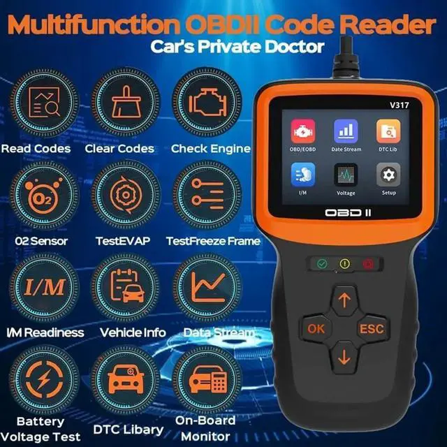 Alt view image 5 of 7 - Car OBD/EOBD Diagnostic Tool OBD2 Color Screen Multi Language Automotive Battery Voltage Fault Detector Scanner
