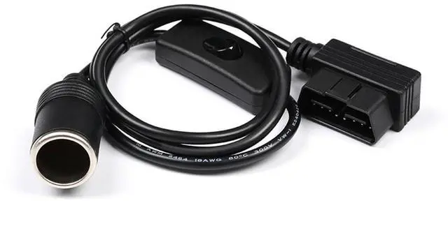 Main image of 16-Pin Auto Car OBD2 Port to Cigarette Lighter Female Socket Adapter Cable with Switch,  for Vechile Car Extension Power Supply, 3.28FT/100cm