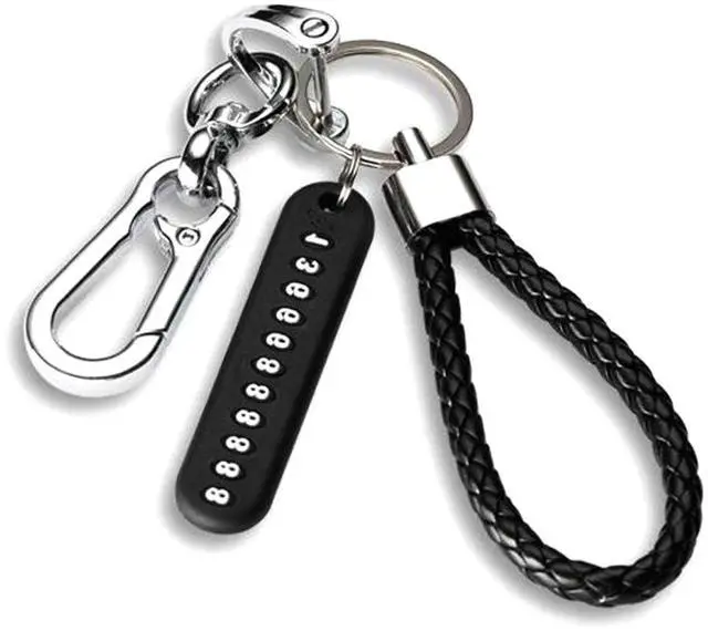 Main image of Car keychains anti loss phone number plate motorcycle braided rope lock keyrings set
