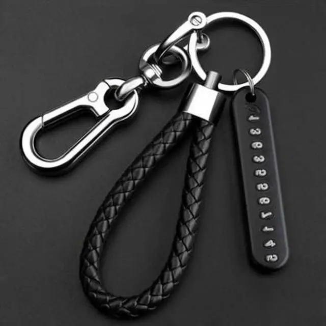 Alt view image 3 of 7 - Car keychains anti loss phone number plate motorcycle braided rope lock keyrings set
