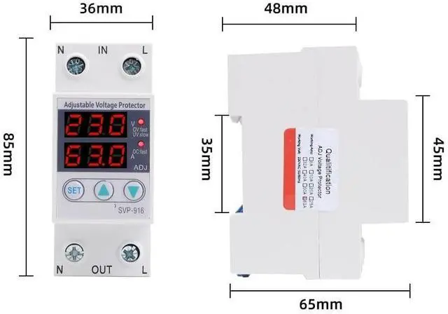 Alt view image 3 of 6 - Protection 63A 220V Din Rail Adjustable Voltage Protector Relay with Over Current Protection (Size : 63A 220V)