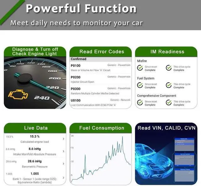 Alt view image 5 of 6 - ELM327 V1.5 OBD2 Adapter Vehicle Scanner Diagnostic Scan Tool, Engine Check Fault Code Readers, Compatible with ISO Android (New OBD II)
