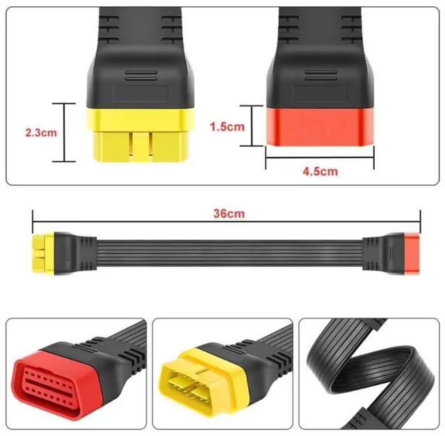 Alt view image 5 of 7 - 1.18ft/36cm Flat 16Pin OBD2 Extension Cable for X431 V/PRO3/Easydiag Male to Female